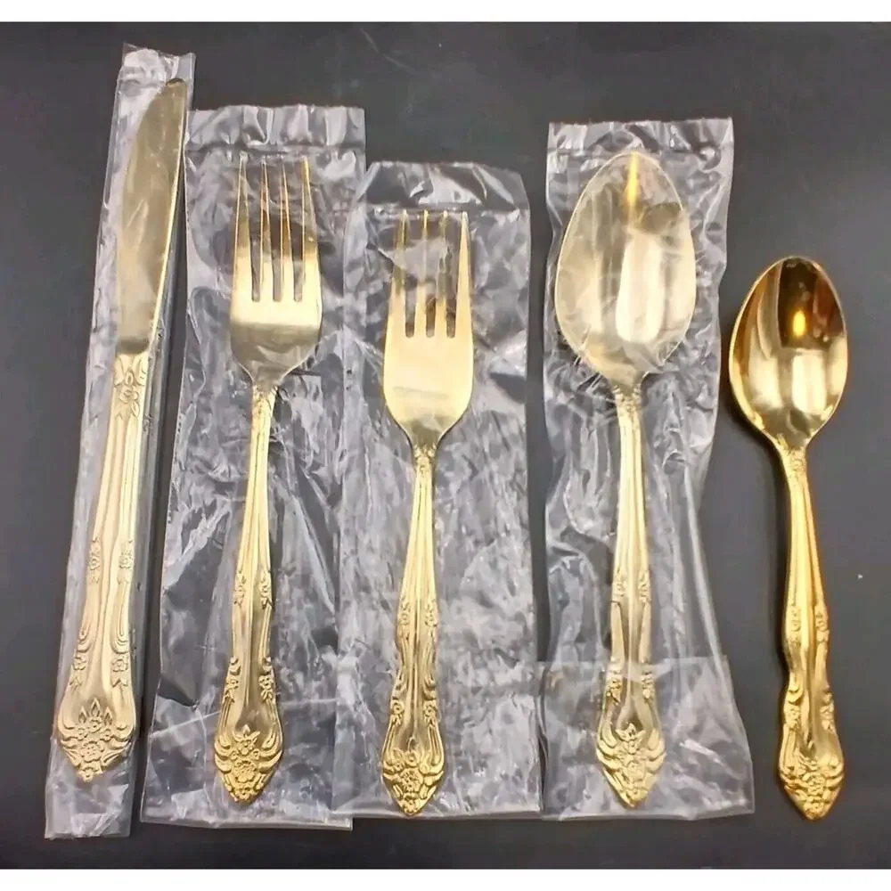 Vtg ROGERS Golden Dream Rose 20 pcs GOLD Electroplate Flatware Set 4 Places NEW